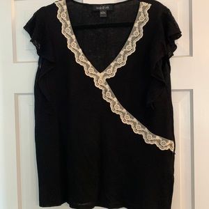 August Silk SZ L lace linen lace blend sweater